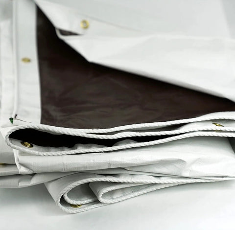 20 Foot By 20 Foot Beefy Tough As Nails Waterproof Tarp 16 Mil Thick White And Brown Reversible Cover