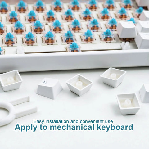 Blue Switch Replacement 3-Pin Mechanical Keyboard Switches with clicky feedback and clear housing installed in a keyboard.