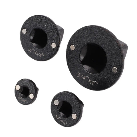 Premium High Carbon Steel Ratchet Adapter Set With Magnetic Drive Fit For Tight Spaces And Auto Repair Includes 4pcs Ultra Thin Flat Flange Sockets In 1 4 To 3 4 Sizes Perfect For Mechanics And Diy Car Guys Making Work Easier. black magnetic steel ratchet adapter set, 4 sizes
