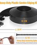 Heavy Duty 33 Foot Landscape Edging No Dig Plastic Garden Border Two Inch Tall with Anchoring Spikes