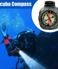Diver using All Weather Dive Compass With Built In Light For Clear Readings Anywhere Waterproof Survival Tool For Night Navigation