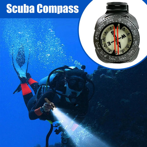 Diver using All Weather Dive Compass With Built In Light For Clear Readings Anywhere Waterproof Survival Tool For Night Navigation