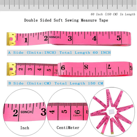 Dual Pack 60 Inch Soft Measuring Tape Set For Body Measurements, Fabric Sewing And Tailoring, Flexible Rose Red, 150 Cm
