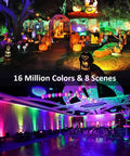 Smart LED Flood Lights Outdoor 200W Equivalent RGB Plus CW Color Changing Spotlight Kit used in vibrant outdoor and indoor settings