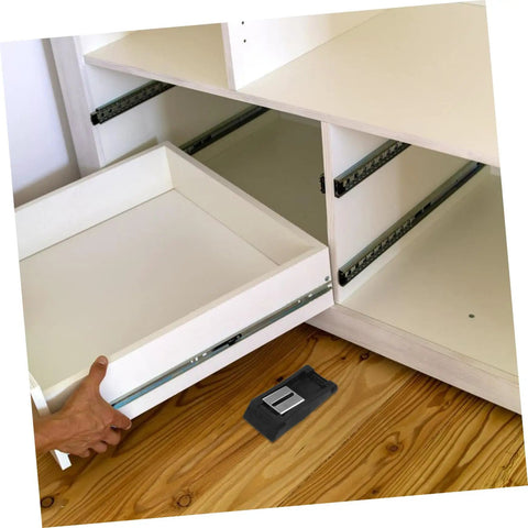 Rubber Toggle Latch Clamps Two Pack For Secure Storage And Quiet Operation next to open cabinet drawer on wooden floor