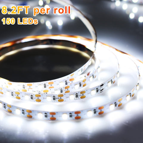 Crazy Bright 16.4 Ft Daylight 6000K LED Strip Light With USB Plug And Battery Box, close-up of 8.2 Ft roll with 150 LEDs