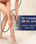 Solid Metal 3-Spray Handheld Shower Head With Long Hose And Holder In Oil Rubbed Bronze in use on a person’s leg.
