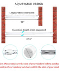 Adjustable Window Security Bar For Sliding Doors 15.7 To 27.5 Inches With Rubber Tips And 1.2 Inch Diameter White Tension Rod Lock Bar