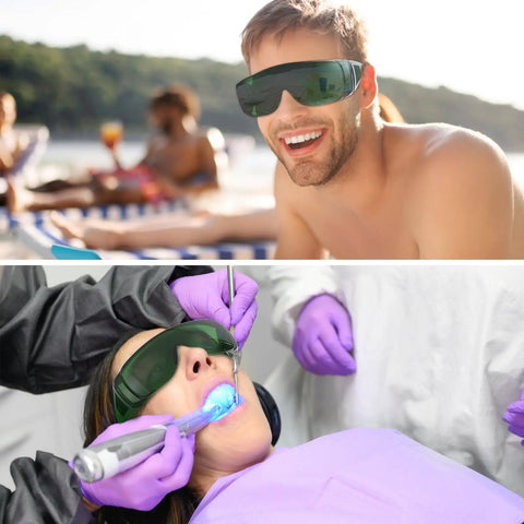 Fit-Over Laser Safety Glasses For Hair Removal And Cosmetology, Pro-Grade Oversized Green Lens, OD 4 Plus, EN207 Compliant, worn by people