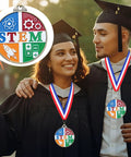 Graduates wearing STEM medals from the 20 Pack 2 Inch Science Education Medals With Neck Ribbons Bulk Academic Award Prizes