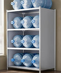 Tough As Nails Heavy Duty Stainless Steel Shelving Rack Featuring Rustproof Construction And Slick Metal Storage Organizer For Commercial Kitchen Warehouse Or Garage Setup with stacked water bottles.
