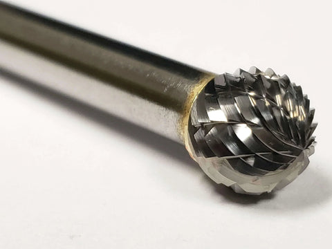 Close-up of Three Eighths Inch SD-3 Ball Burr Double Cut Solid Carbide Grinding Bit for Precision Deburring