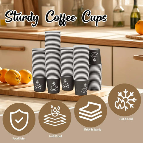 4 Oz Disposable Paper Espresso Cups 500 Pack Small Coffee Cups For Hot Or Cold Drinks Ideal For Espresso Cappuccino Parties Picnics Home Office And Business Black displayed on kitchen counter
