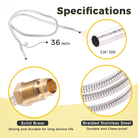 One Quarter Inch OD Stainless Steel Flexible Gas Line With Compression Fittings Kit Easy Install, 36 Inch Length, braided detail