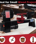 Top Shelf Benchtop Wood Lathe Pumping Solid Power Inside A Roomy Base, compact for small wood projects with 1/3 HP motor.
