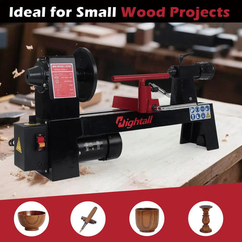 Top Shelf Benchtop Wood Lathe Pumping Solid Power Inside A Roomy Base, compact for small wood projects with 1/3 HP motor.
