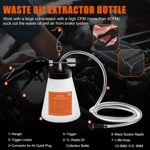 Pro Grade Pneumatic Brake Bleeder Kit For Cars Trucks And Motorcycles with extractor, refill bottle, and components