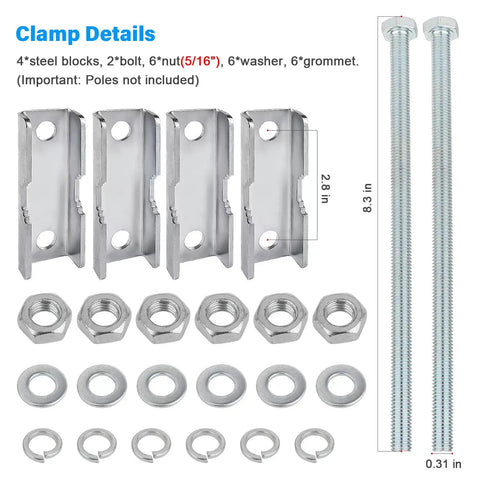Two Sets Beefy Mast-To-Mast Clamp Bracket Kit With V Jaw Blocks For 1 To 2.5 Inch OD Poles Heavy Duty Mounting Hardware For Ham TV Antennas Security Cameras Weather Stations, steel blocks and bolts