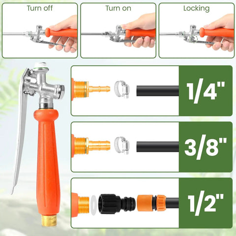 Heavy Duty All Metal Replacement Sprayer Wand For One Half Inch Hose Quick Connectors Fits One Quarter And One Half Inch Brass Barb
