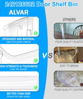 Two Pack Refrigerator Door Bin Shelf Replacement Upgraded Durable Bottom Shelf Rack For Compatible Fridge Models Sixteen Inch Long Front Bin Five And A Half Inch Deep Five And Three Quarter Inch High Easy Install vs poor plastic quality comparison
