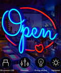 Open Sign For Business 16x12 Inch LED Neon Sign USB Powered Brightness Adjustable For Window Bar Store Party Decor Eye Catching Neon Light Sign Perfect For Day Or Night shown in a bar setting.