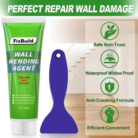 EZ Drywall Patch Kit With Waterproof Spackle And Heavy Duty Wall Mender For Quick Home Fixes includes a 100g mending tube and spatula.