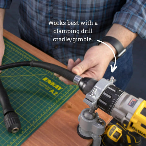 Person using Heavy Duty Flex Shaft With 1/4 Inch Keyless Chuck 56 Inch Drill Extension for Power Drills and Bench Grinders