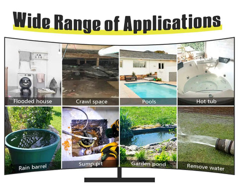Applications for Beast 1.5HP Submersible Sump Pump Kit With 25Ft Backwash Hose Up To 6500 GPH Drains Water From Pool Basement