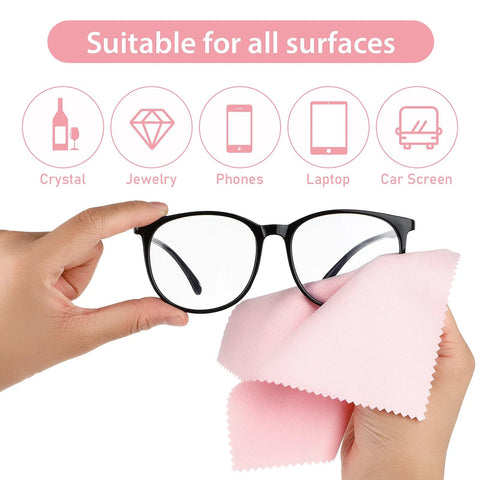 Andibro 10-pack pink microfiber glasses cleaning cloths for eyeglasses, cameras, phones — front view