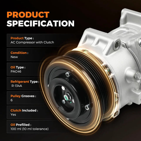 Ready To Roll Ac Compressor With Clutch For Toyota Camry Rav4 Sienna Pre Filled With Clean Oil Straight Swap For Zero Sweat Cabin Cooling On Those Long Highway Rides close-up of pulley and clutch specifications.