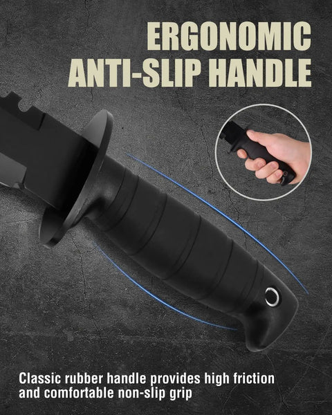 Ergonomic handle of 15 Inch Survival Knife With Sharpener And Fire Starter Fixed Blade Bushcraft Knife Razor Sharp Clip Point
