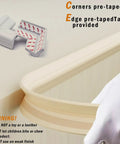 Foolproof Nbr Foam Edge Guards For Baby Proofing Living Space Plus Four Molded Corner Bumpers High Density Shock Absorbing Padding To Block Sharp Table Edges In Warm Beige, showing pre-taped corner bumper installation.