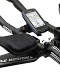 Aerobridge Bike Computer Mount with clamp, fits 22.2mm and 26.0mm bars, shown holding a cycle computer on handlebars