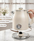 Retro Electric Kettle 1.7L With Stainless Steel Interior No Plastic Contact Double Wall Cool Touch Fast Boil 1500W Thermometer