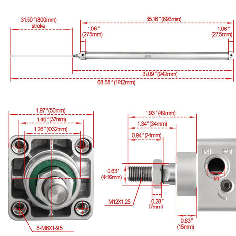 Tie-Rod Heavy-Duty Pneumatic Air Cylinder Double Acting With 40mm Bore And 800mm Stroke PT Quarter Inch Port details