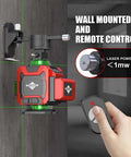 Wall-mounted Self Leveling Laser Level With Tripod Pro Grade 4x360 Degree Green Beam 4D Layout Tool and remote control in use