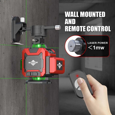Wall-mounted Self Leveling Laser Level With Tripod Pro Grade 4x360 Degree Green Beam 4D Layout Tool and remote control in use