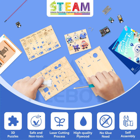 5 In 1 ESP32 STEM Kits For Kids Aged 8 To 12 Wooden 3D Puzzle Toys That Build Cool Smart Home Projects Educational Science And Coding Kit For Students Engineering Model Kit Gift For Teens Boys And Girls Hands On Learning Fun, wooden parts