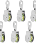 6 Pack 4 Inch Heavy Duty Single Pulley Block Swivel Roller Made From Solid Iron Zinc Plated For 3 8 Inch Cable Wire Rope