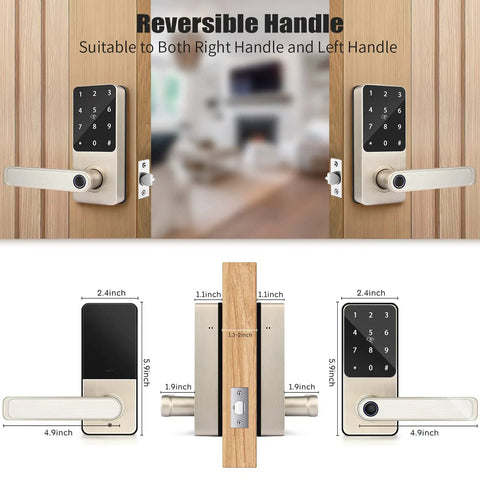 Keyless Entry Smart Lock With Fingerprint And Keypad Access Plus Six Unlock Methods Including App Code Fob Keys Remote Control And WiFi Gateway Required For Home Or Office Biometric Door Lock With One Second Unlock on wooden door