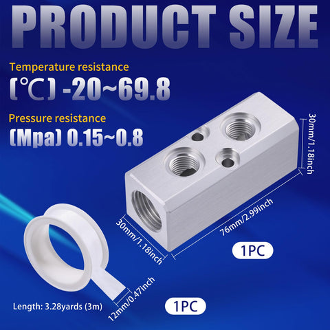 Two Way Four Port Pneumatic Manifold Air Distribution Block With G1/2 Inlet And G1/4 Outlet, Aluminum, 3m tape shown