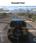 27 Inch Curved FHD 1080p Gaming Monitor With 144Hz Refresh Rate showing adaptive-sync feature in racing game.