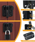 Heavy Duty Stainless Steel Flip Latch With Slide Bolt In Matte Black For Barn Cabinet Pet Cage Garden Garage And Window Doors Tough As Nails Lock Catch That Stays Locked And Holds Tight shown installed on wooden doors