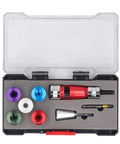 Badass Drill Wire Stripper Kit Cuts AWG 6 Through 14 Solid House Wiring Fast And Effortless in protective case with tools and adapters.
