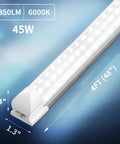 4 Foot LED Shop Light Triple Row 288 LEDs D Shape 6000K Cool White 5850 Lumens Super Bright Linkable T8 Tube with dimensions shown