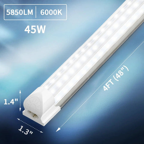 4 Foot LED Shop Light Triple Row 288 LEDs D Shape 6000K Cool White 5850 Lumens Super Bright Linkable T8 Tube with dimensions shown