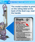 Diagram showing how to find the model number for Shark Navigator Lift Away Deluxe vacuum for Best Value Replacement Vacuum Filter Set