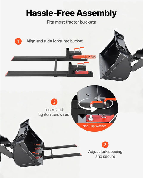 Installation guide for Clamp On 60-Inch Total Length Pallet Forks For Tractors And Skid Steers, 4,000 Lb Capacity, adjustable stabilizer bar