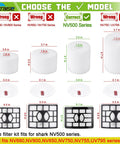 Wide Compatible Filter Replacement For Rotator Pro Lift Away Vacuum NV500 Series illustration indicating correct sizes and models.