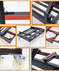 This Workhorse Heavy Duty Drywall Moving Cart With 2400 Lbs Capacity showing adjustable heights and 6 inch wheels close-up